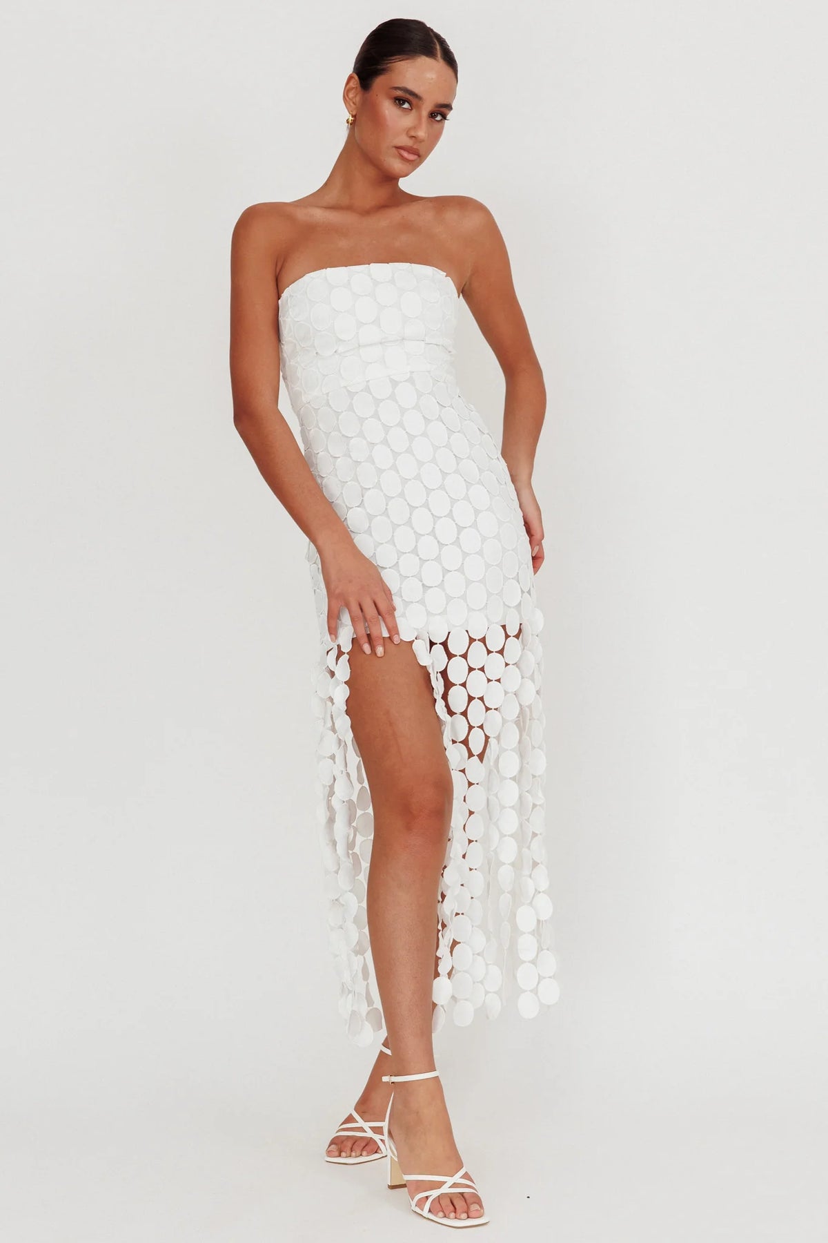 Elio Circle Trim Strapless Mini Dress White