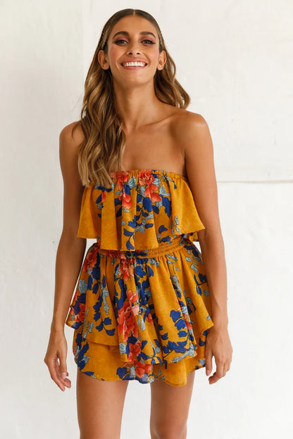 Skylar Dressy Tube Top Romper Yellow Mustard