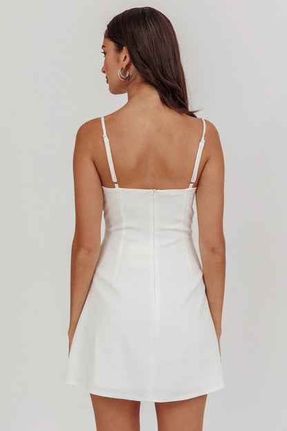 So Good Front Button Mini Dress White