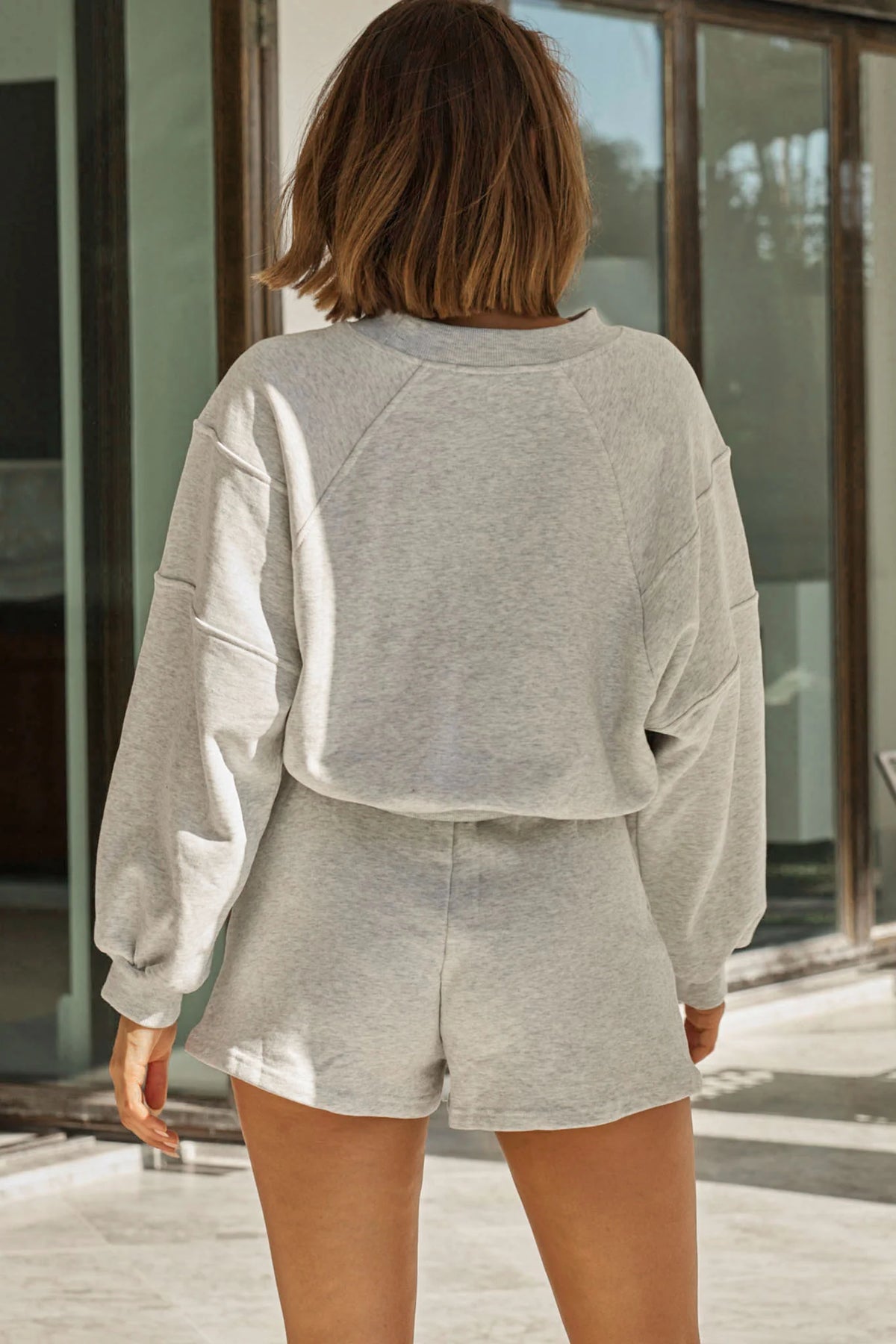 La Femme Drawstring Side Pockets Font Shorts Grey Marle