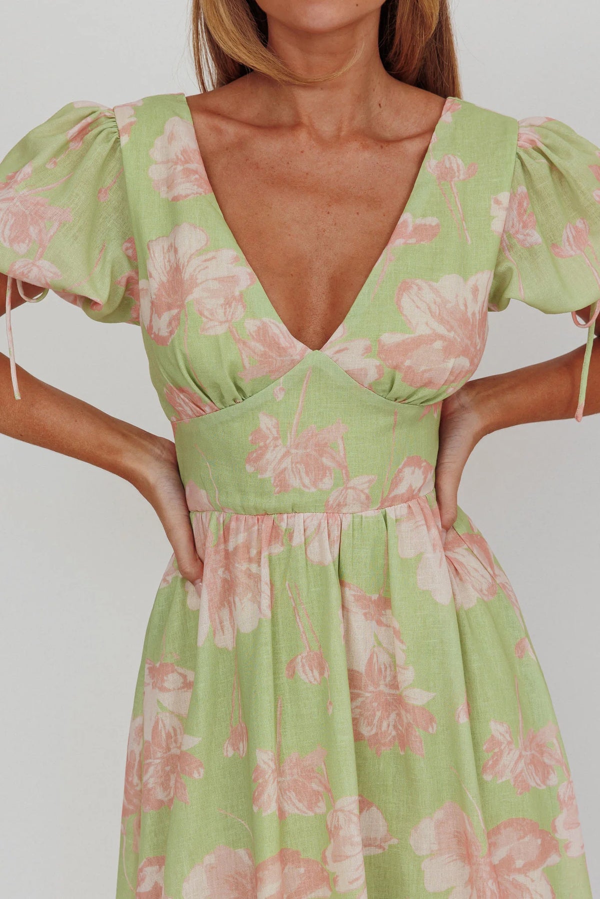 Loveberry Puff Sleeve A-Line Maxi Dress Green