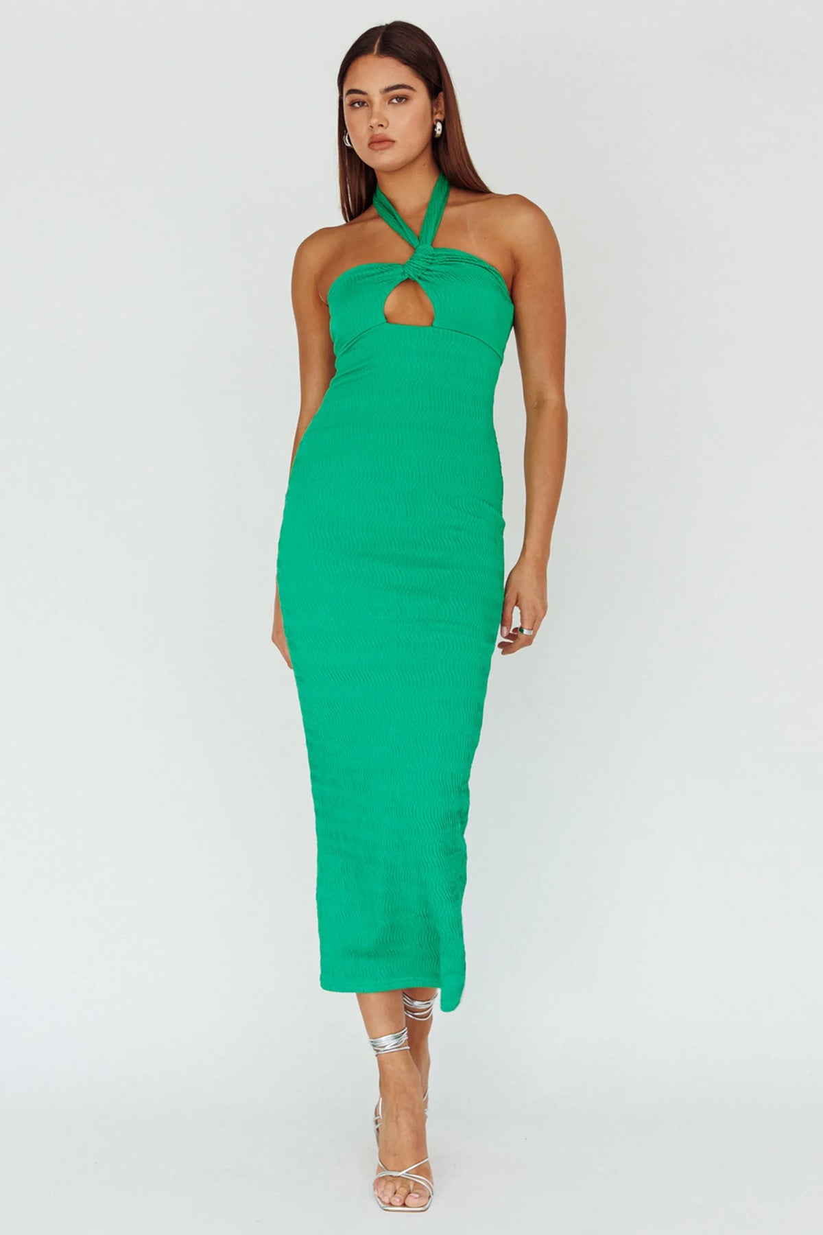 Mari Halterneck Midi Dress Green