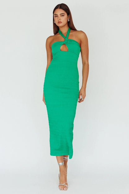 Mari Halterneck Midi Dress Green