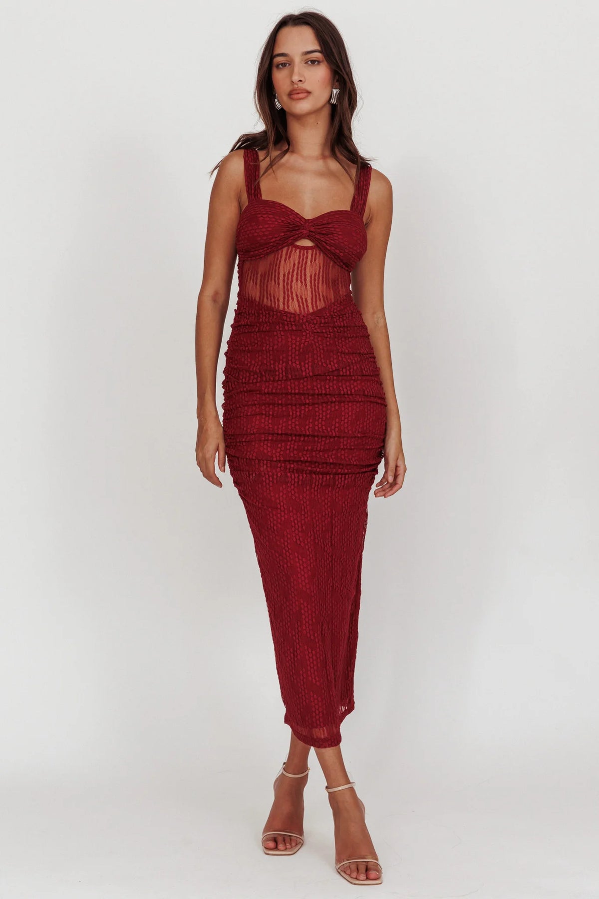 Oliana Lace Midi Dress Burgundy