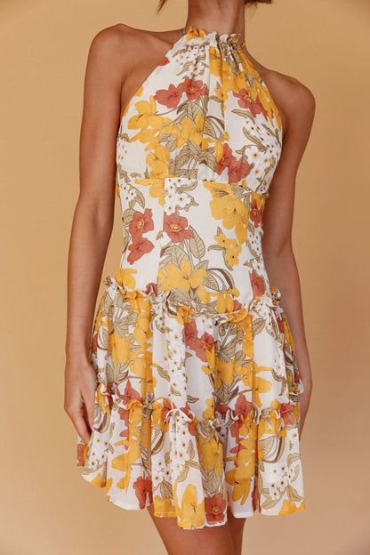 Nikayla Halterneck Mini Dress Floral White