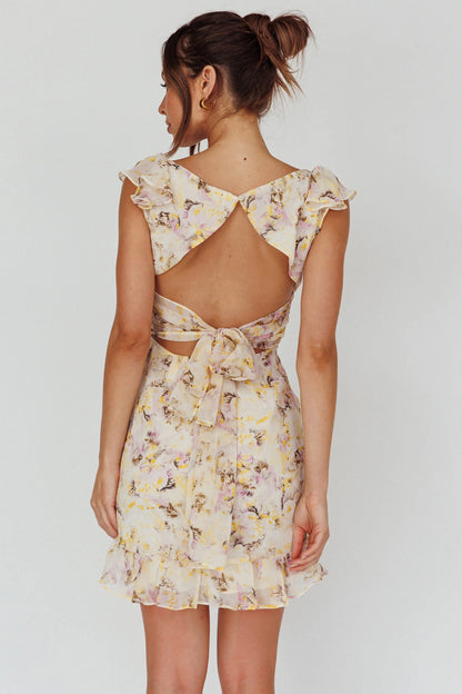 Make Memories Frill Strap Mini Dress Floral Yellow