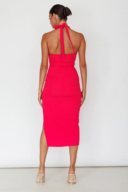 Crystal Skies Cut-Out Feature Midi Dress Fuchsia