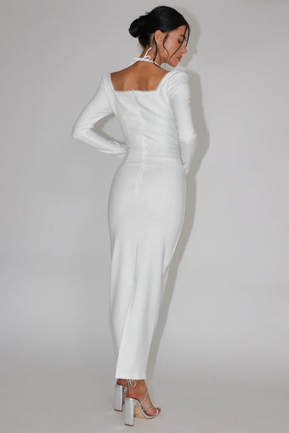 Samantha Pearl Trim Midi Dress White
