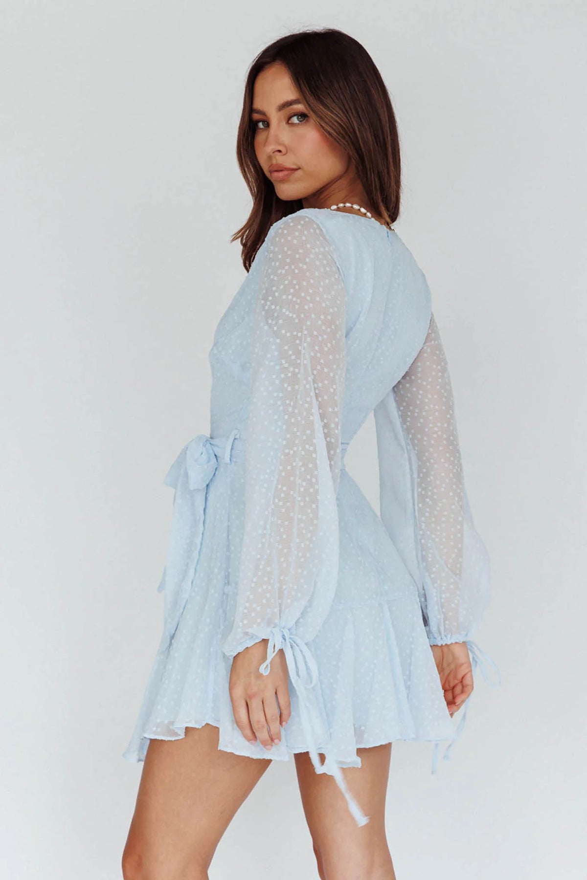 Sheri Hail Spot Chiffon Dress Blue