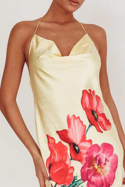 Seren Backless Cowl Neck Midi Dress Yellow