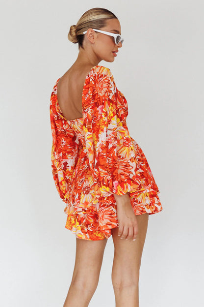Evanice Shirred Waist Romper Floral Yellow