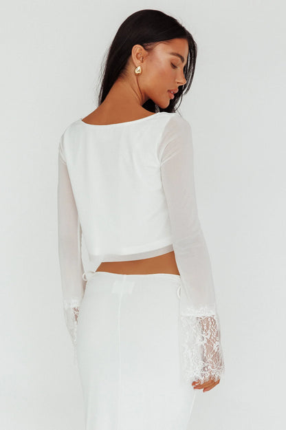 Rana Lace Cuff Long Sleeve Top Cream
