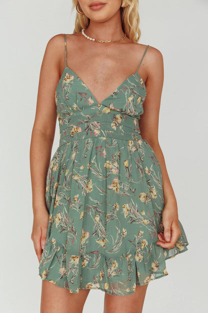 Got Love Frill Hem Mini Dress Floral Sage