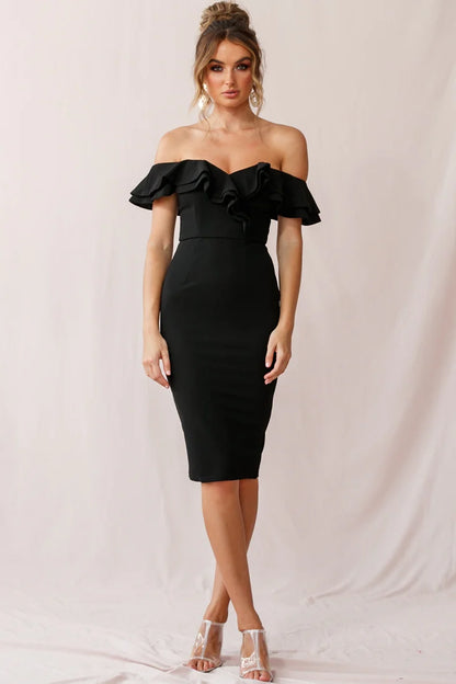Rossi Ruffled Off The Shoulder Bodycon Dress Black