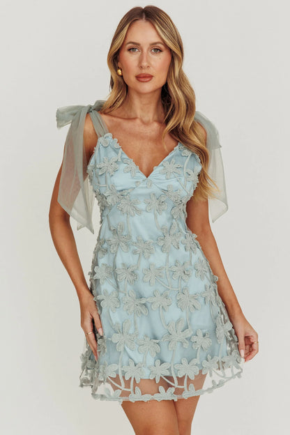 Mykonos Morning Tied Shoulder Embellished Mini Dress Sage