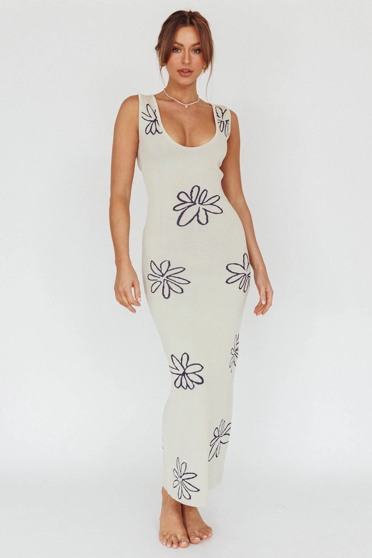 Sunland Knit Maxi Dress Flower Cream