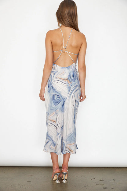Elanora Strappy Midi Dress Marbled Blue