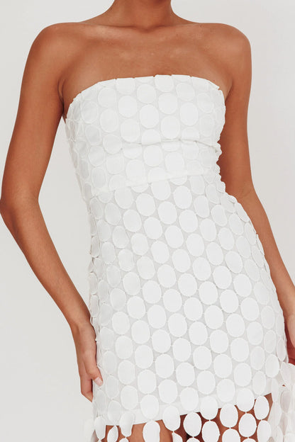 Elio Circle Trim Strapless Mini Dress White