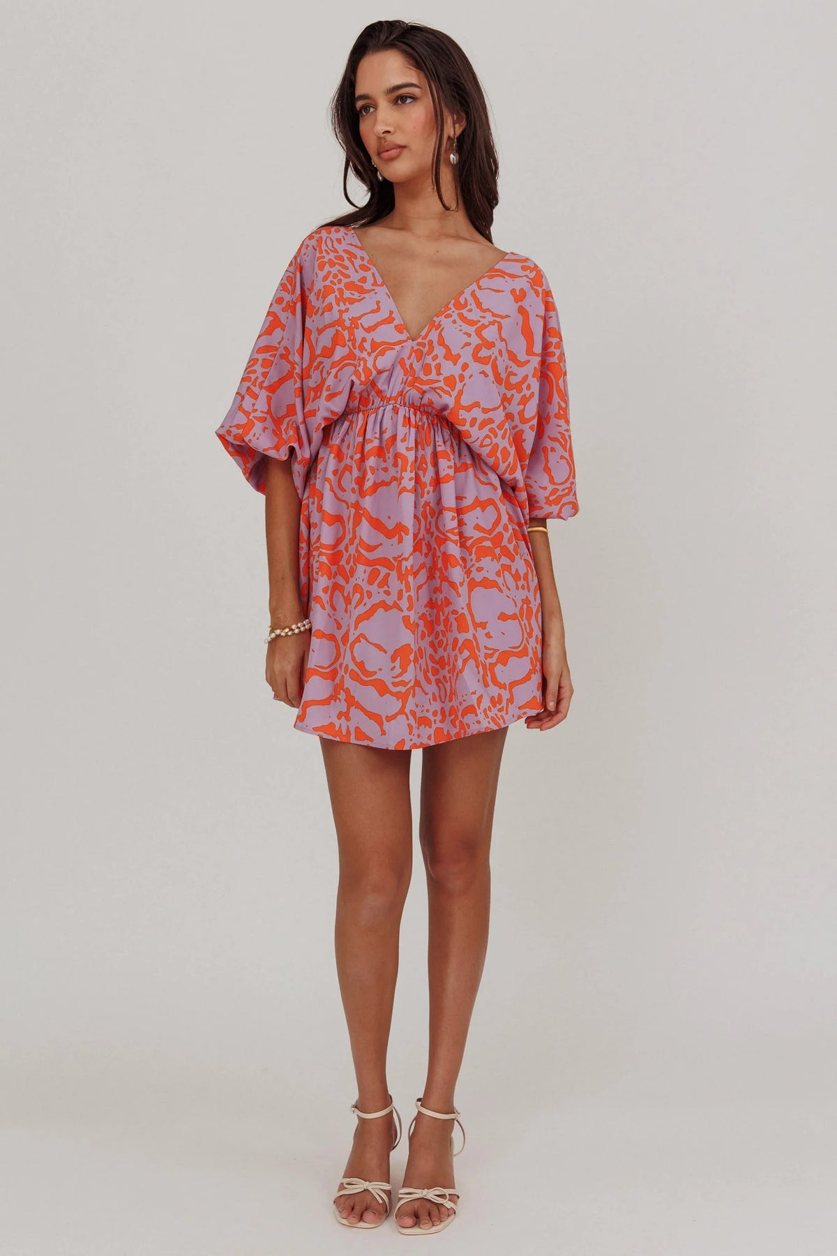 Sugar Coat Print Puff Sleeves Mini Dress Lavender
