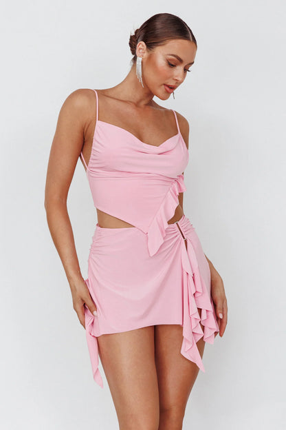 Such A Tease Cowl Neck Crop Top Pink