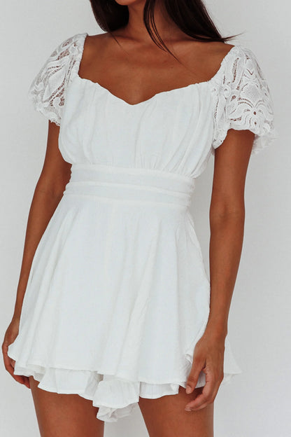 Lianah Lace Sleeve Tied Back Romper White