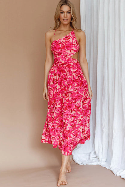 Destination Open Back Midi Dress Floral Pink