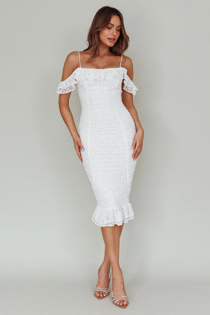 Wish Come True Lace Midi Dress White