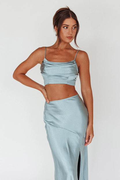 Well Versed Split Midi Skirt Sage