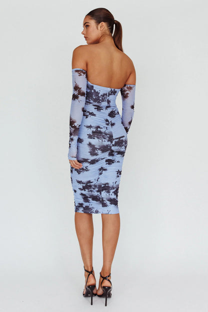 Cece Off-Shoulder Midi Dress Floral Blue
