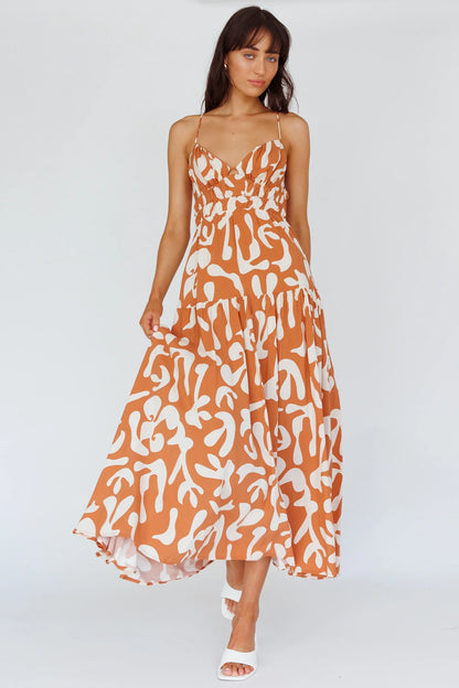Tiffi Cami Strap Midi Dress Floral Brown