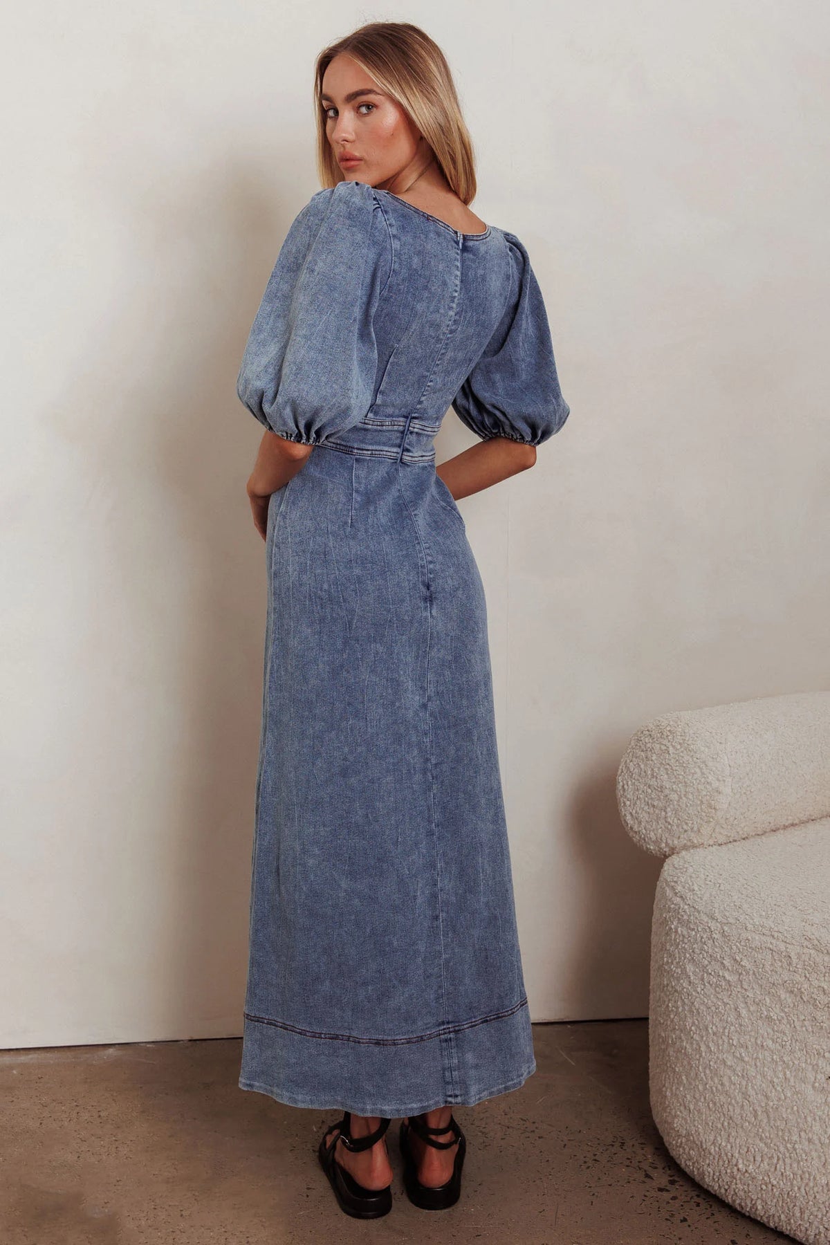 Sibille Puff Sleeve Maxi Dress Denim Blue