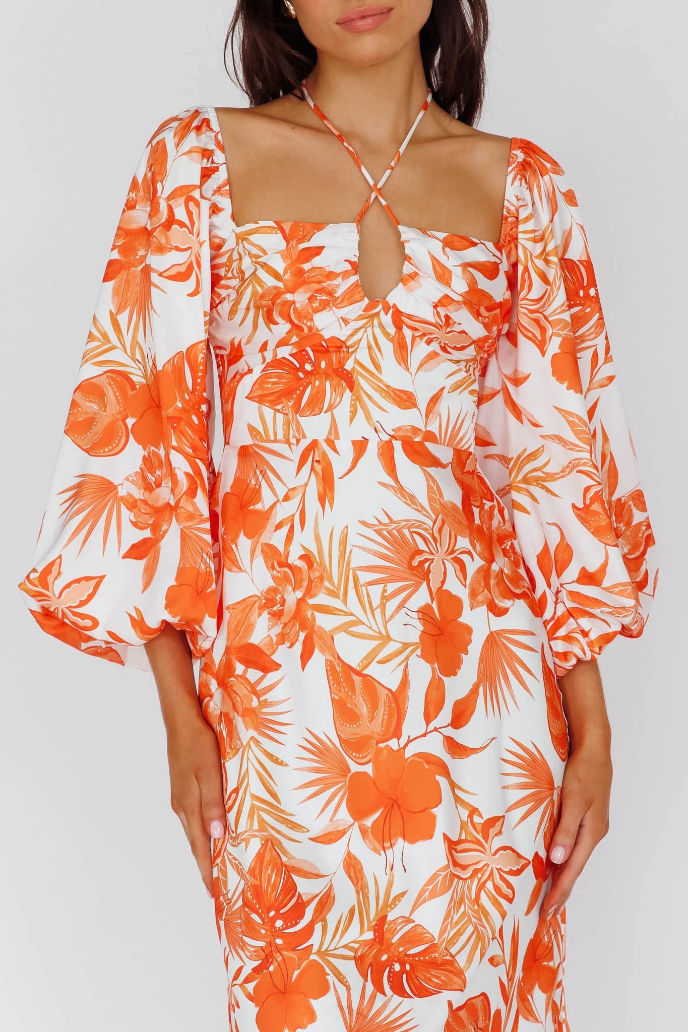 Nyree Long Sleeve Maxi Dress Tropical Orange