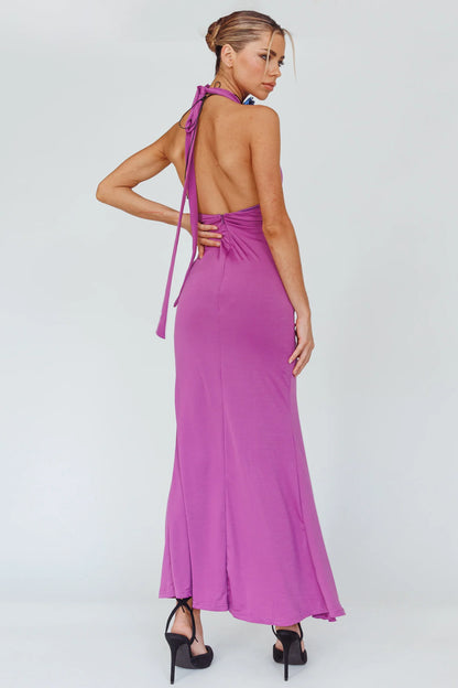 Zaphirah Halterneck Ruffle Dress Magenta