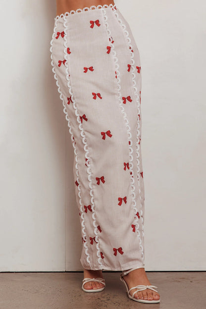 Chamberlain Scallop Trim Maxi Skirt Red Bow