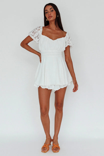 Lianah Lace Sleeve Tied Back Romper White