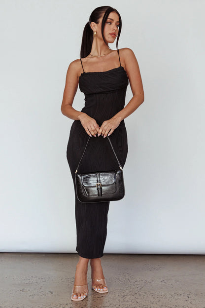 Well Versed Pleated Bust Textured Maxi Dress Black