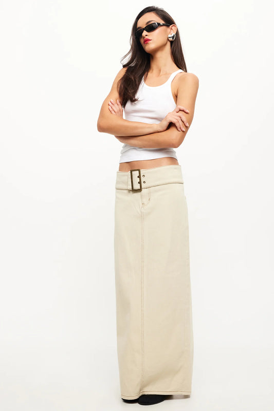 LIONESS Uma Denim Midi Ecru