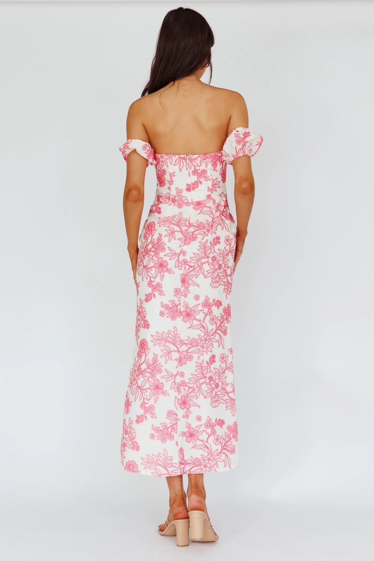 Olivier Off-Shoulder Midi Dress Floral Pink