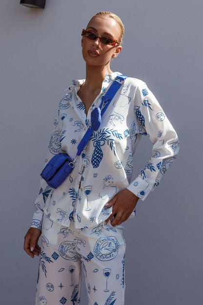 Weekend Bliss Long Sleeve Button Shirt White