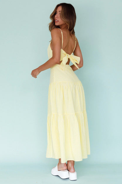 Royce Bow Back Midi Dress Striped Yellow