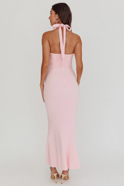 Fire Of Stars Halterneck Midi Dress Pink