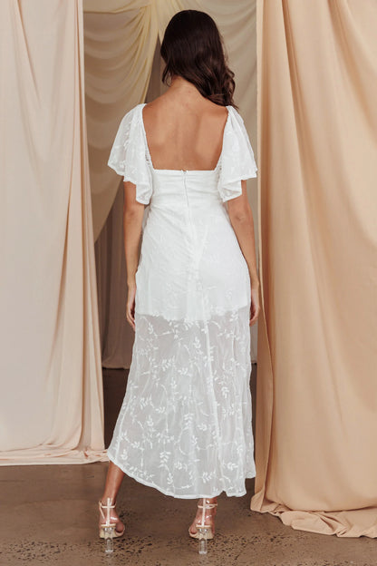 Aphrodite Molded Bust Angel Sleeve Midi Dress Floral White