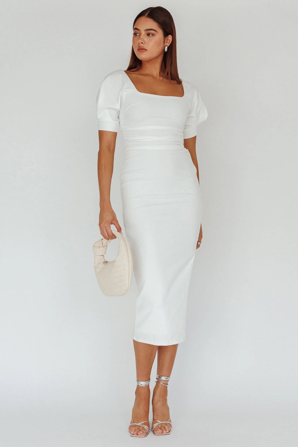 Valette Puff Sleeve Midi Dress White