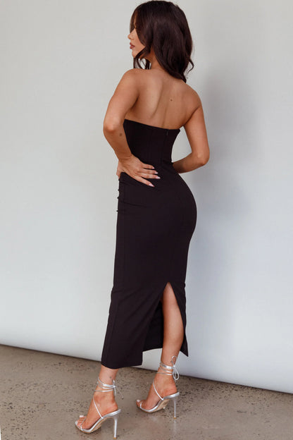 First Date Sweetheart Neckline Midi Dress Black