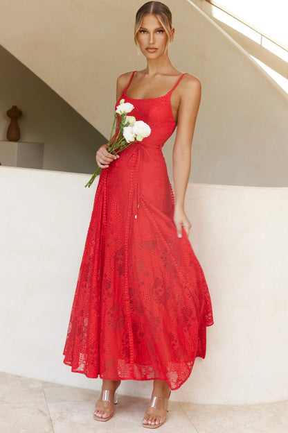Palm Springs Lace Overlay Maxi Dress Red