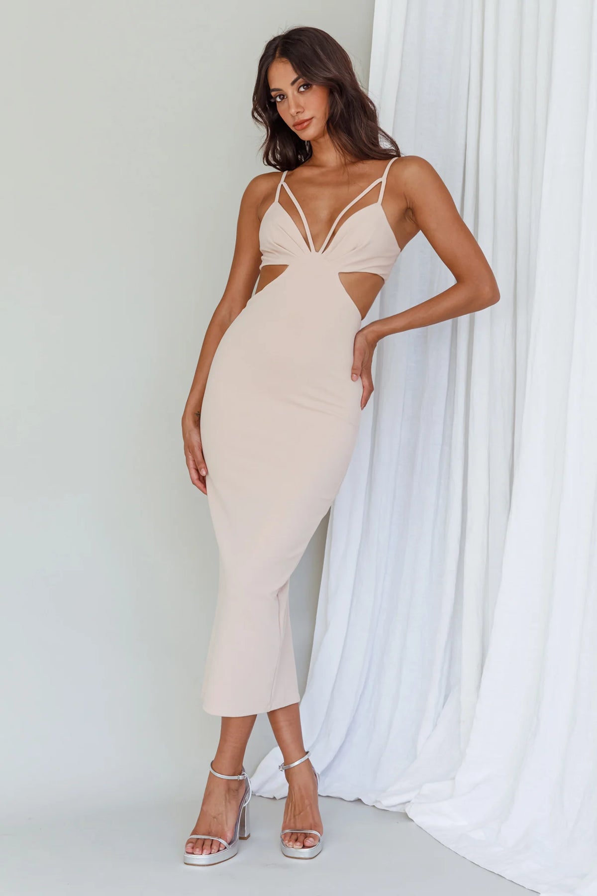 Sarita String Bust Midi Dress Beige