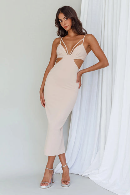 Sarita String Bust Midi Dress Beige