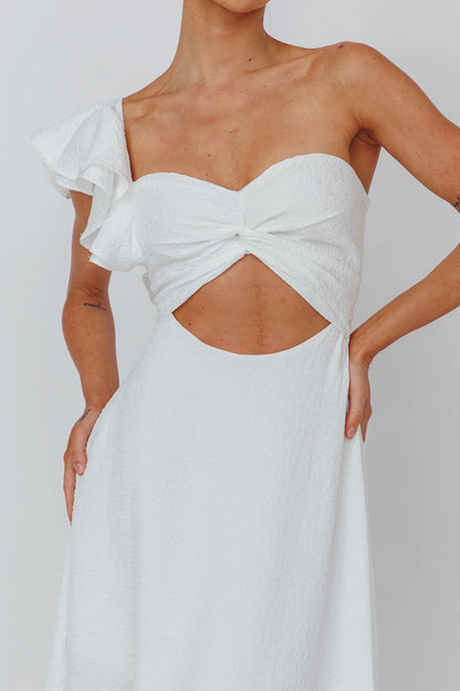 Jolina Ruffle Shoulder Midi Dress White