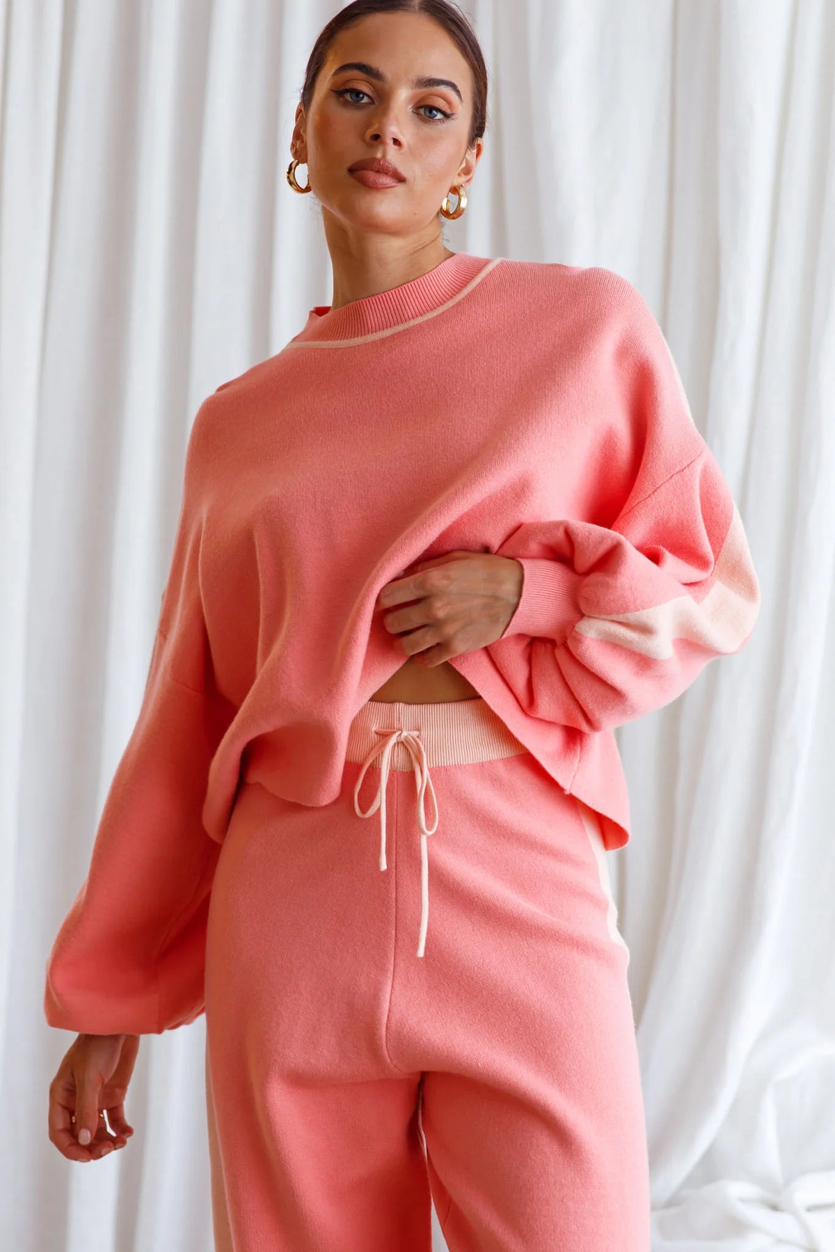 Take Me Back Balloon Sleeve Drop Shoulder Brushed Knit Sweater Peach