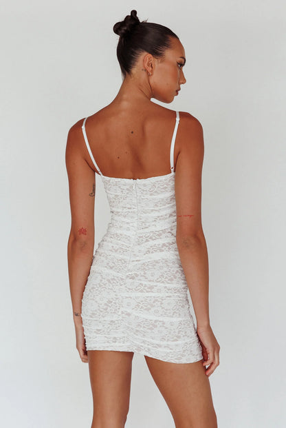 Olika Ruched Lace Mini Dress White